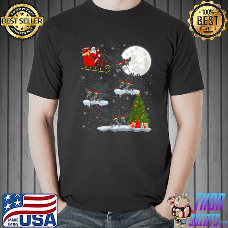 Funny Xmas Lighting Tree Santa Riding Rook Bird Christmas T Shirt Unisex