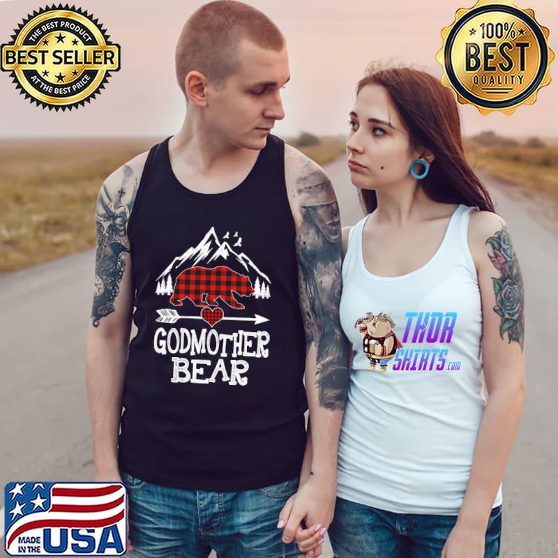Godmother Bear Shirt, Red Buffalo Plaid Godmother Bear T-Shirt Tank Top