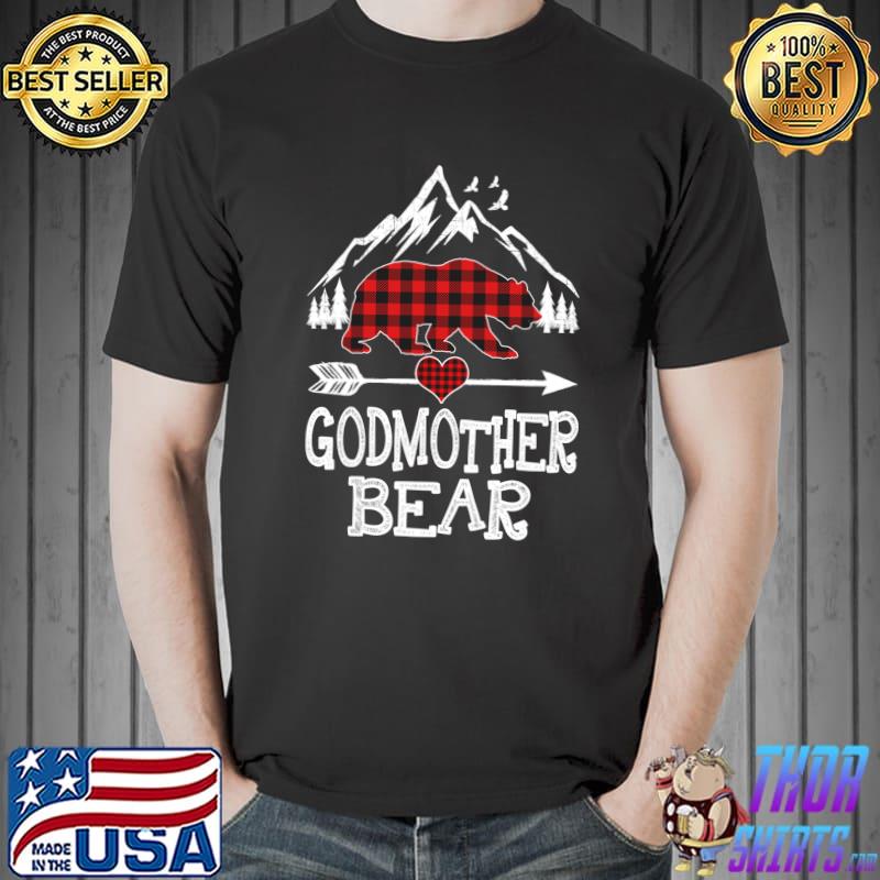 Godmother Bear Shirt, Red Buffalo Plaid Godmother Bear T-Shirt Unisex