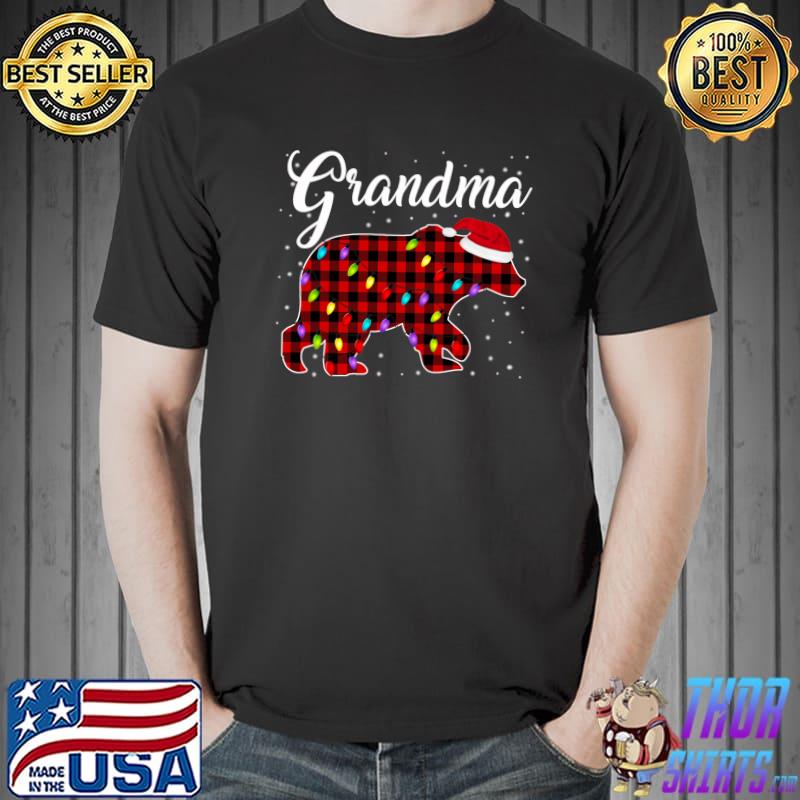 Grandma Bear Shirt, Red Buffalo Plaid Grandma Bear Pajama T-s Unisex