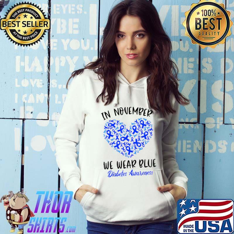 In November we Wear Blue Cure Diabetes Awareness Love Heart T-Shirt