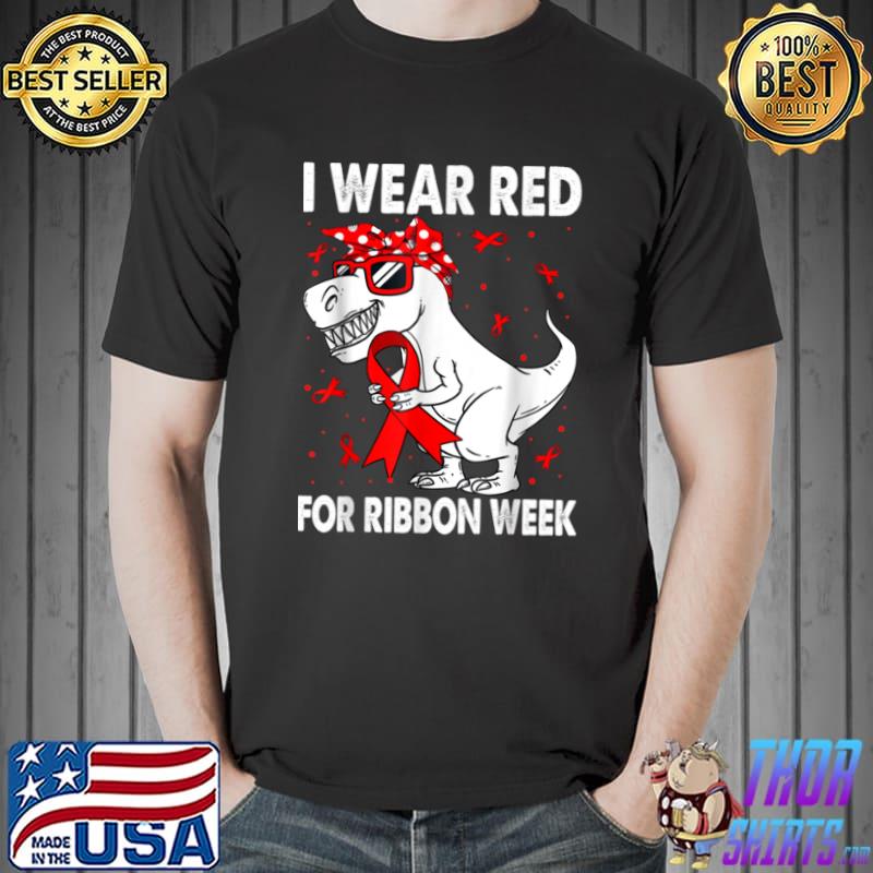 In October We Wear Red Ribbon Week Awareness Dinosaur Boys T Shirt Unisex