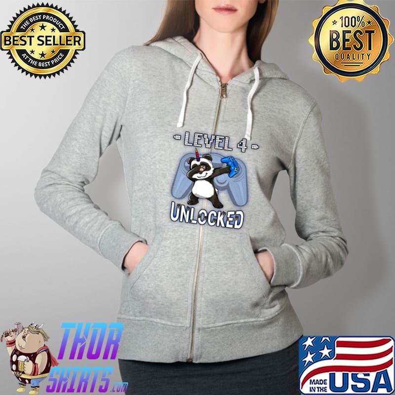 Kids Level 4 Unlocked Funny Dabbing Pandicorn Gamer 4th Birthday Premium T-Shirt Full Zip Hooded