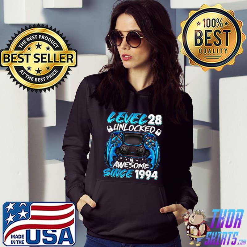 Level 28 Unlocked Awesome Since 1994 28th Birthday Gaming T Shirt