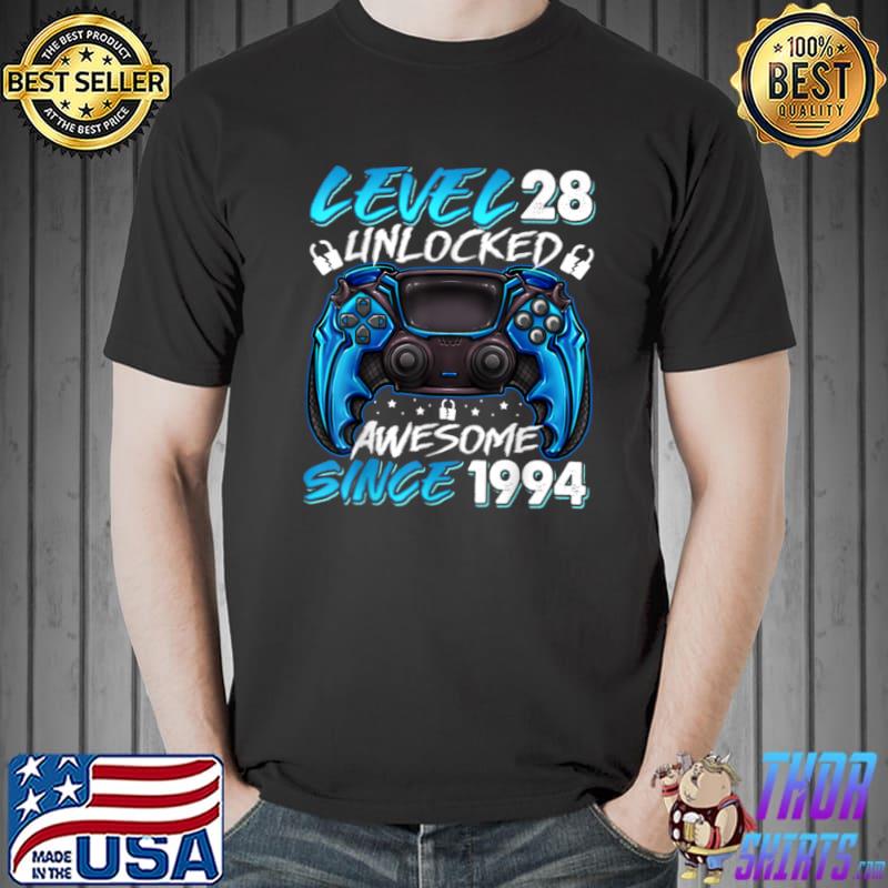 Level 28 Unlocked Awesome Since 1994 28th Birthday Gaming T Shirt Unisex