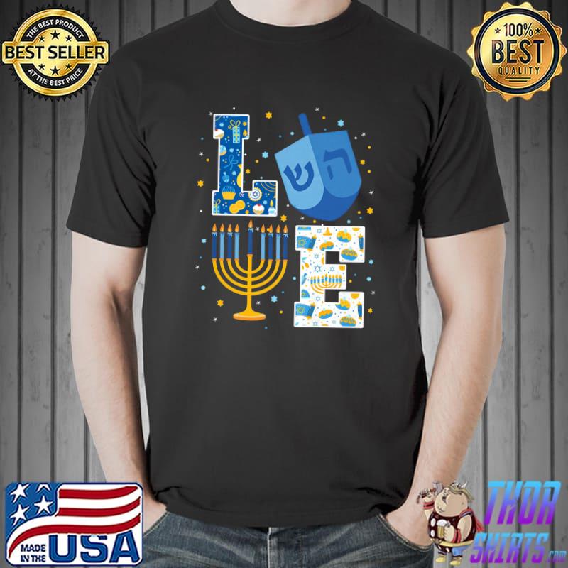 LOVE Cute Hanukkah Decorations Dreidel Menorah Chanukah Premium T-Shirt Unisex
