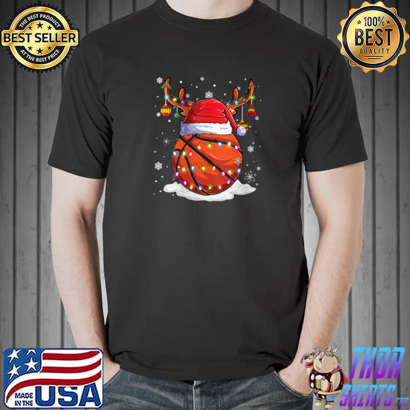 Nice basketball Ball Santa Hat Reindeer Christmas Lights Boys Men T-s Unisex
