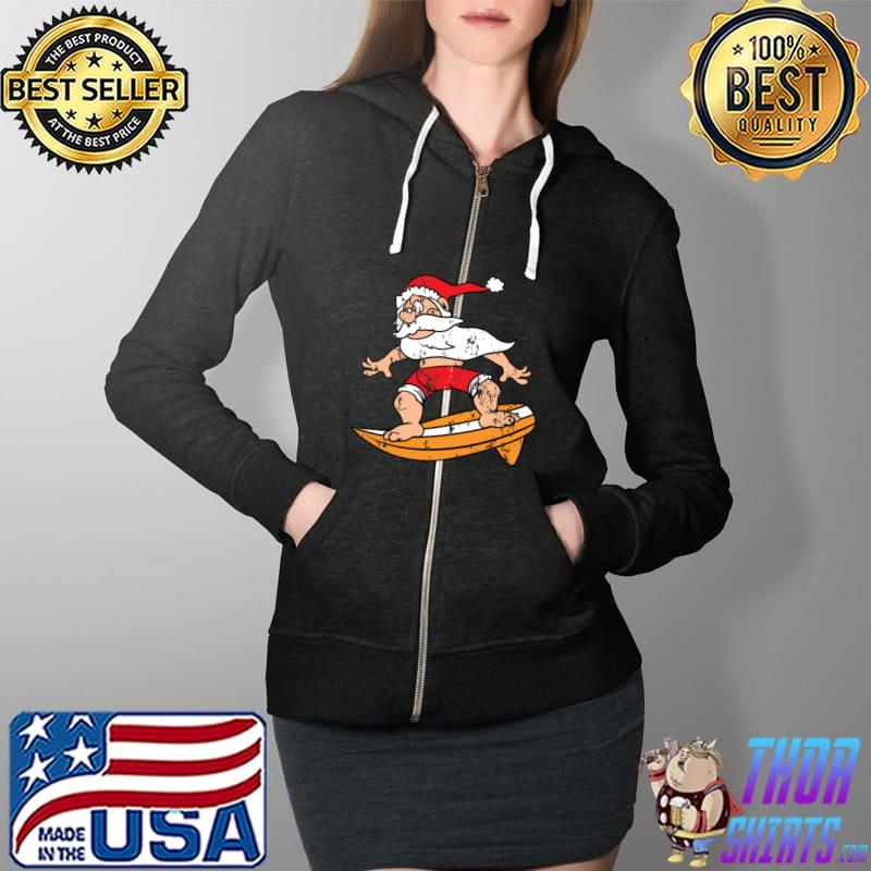 Nice christmas Holiday Santa Claus Surfing Surfer Vintage T-Shirt Full Zip Hooded