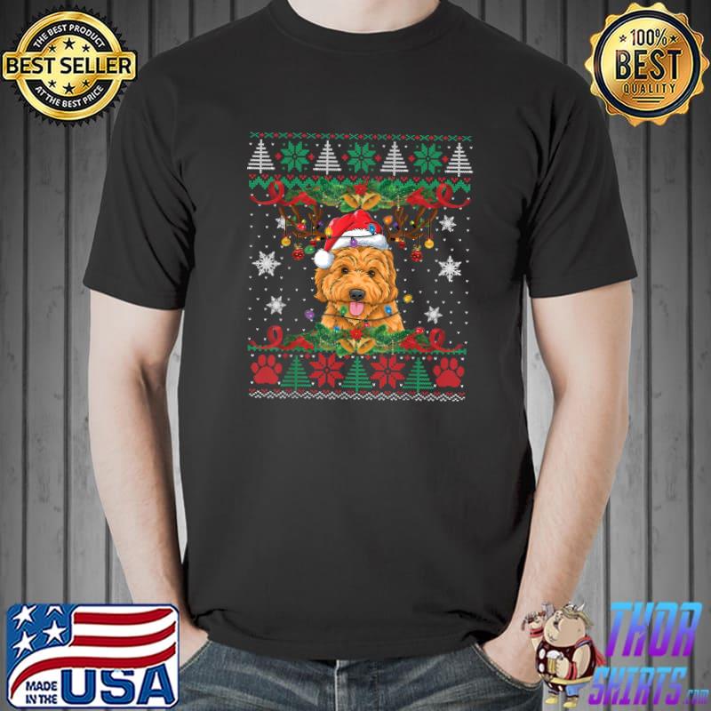 Nice Goldendoodle Christmas Lights Santa Dog Lover Ugly Sweater T-Shirt Unisex