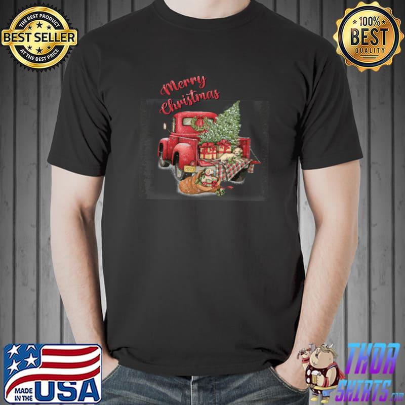 Nice Merry Christmas Red Truck Xmas Tree T- Unisex