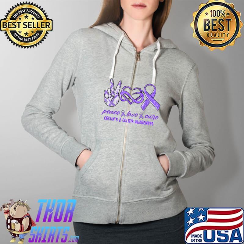 Nice peace Love Cure Crohn's & Colitis Awareness T-Shirt Full Zip Hooded