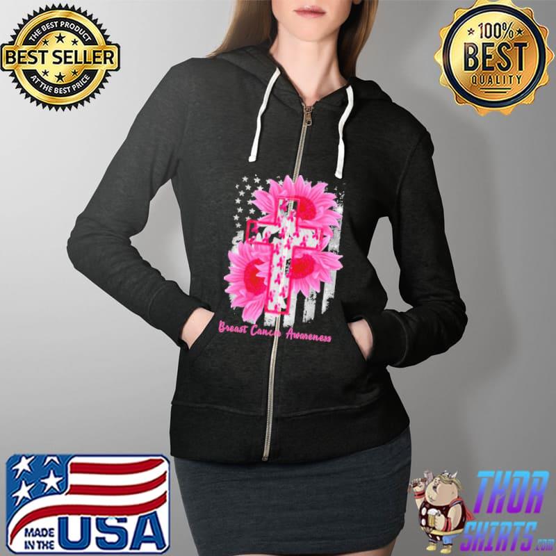Nice Premium Cross Sunflower Breast Cancer Awareness Pink Veteran Shirt Full Zip Hooded