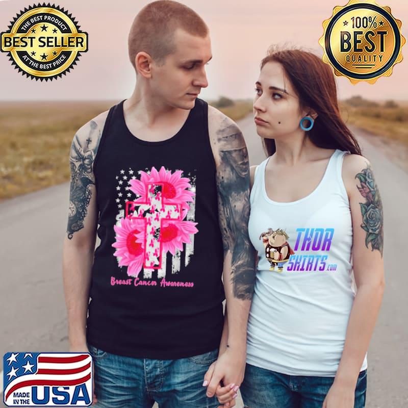 Nice Premium Cross Sunflower Breast Cancer Awareness Pink Veteran Shirt Tank Top