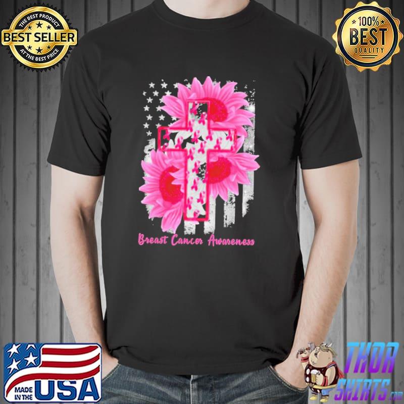 Nice Premium Cross Sunflower Breast Cancer Awareness Pink Veteran Shirt Unisex