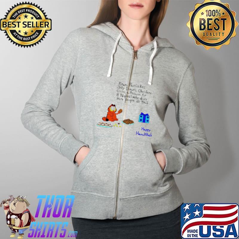 Official Awesome garfield happy hanukkah potato pancakes jelly donuts chocolate coins Full Zip Hooded