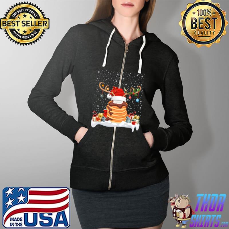 Official funny Xmas Lighting Reindeer Santa Hat Pancake Christmas T-s Full Zip Hooded