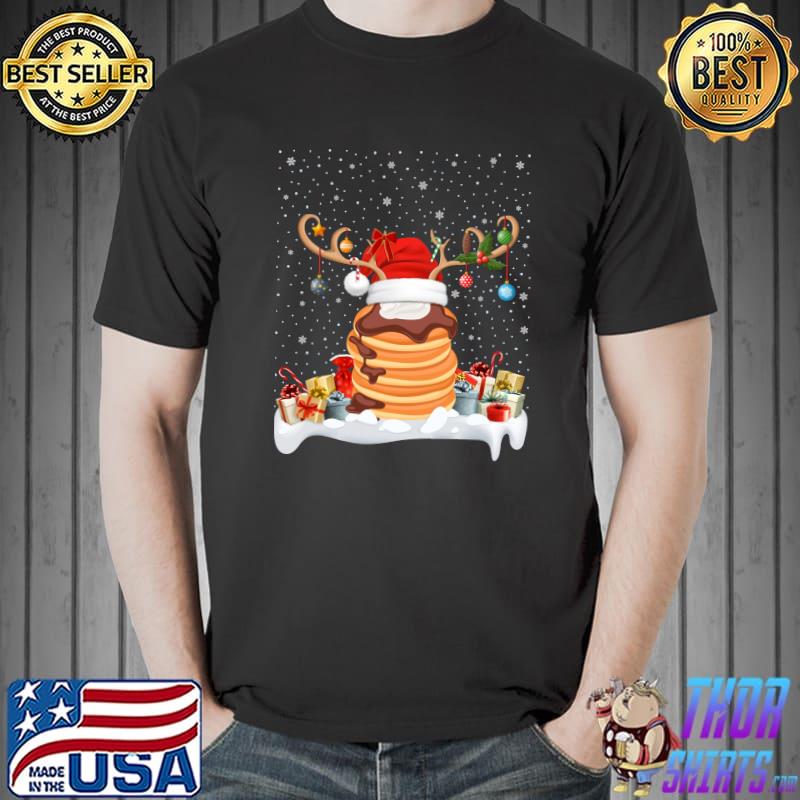 Official funny Xmas Lighting Reindeer Santa Hat Pancake Christmas T-s Unisex
