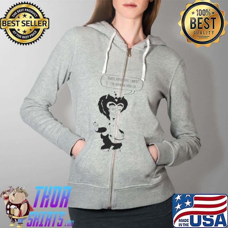 Official knock Knock Who's Where It's The Hormone Monster Big Mouth Shirt Full Zip Hooded
