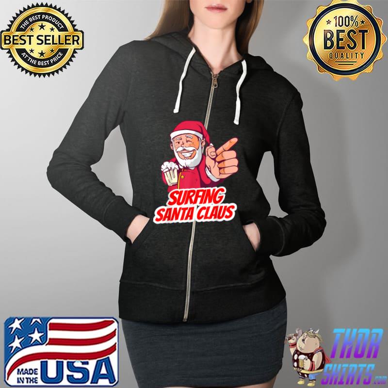 Official surfing Santa Claus Christmas Holiday Surfing Surfer T-Shirt Full Zip Hooded