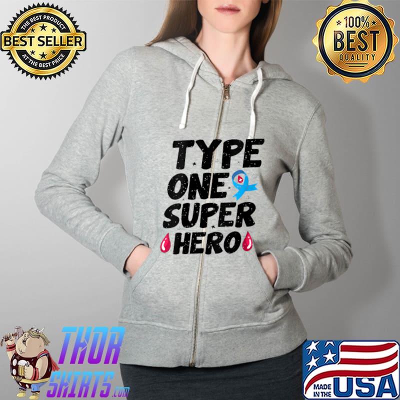 Official type 1 Superhero Diabetes Awareness T-Shirt Full Zip Hooded