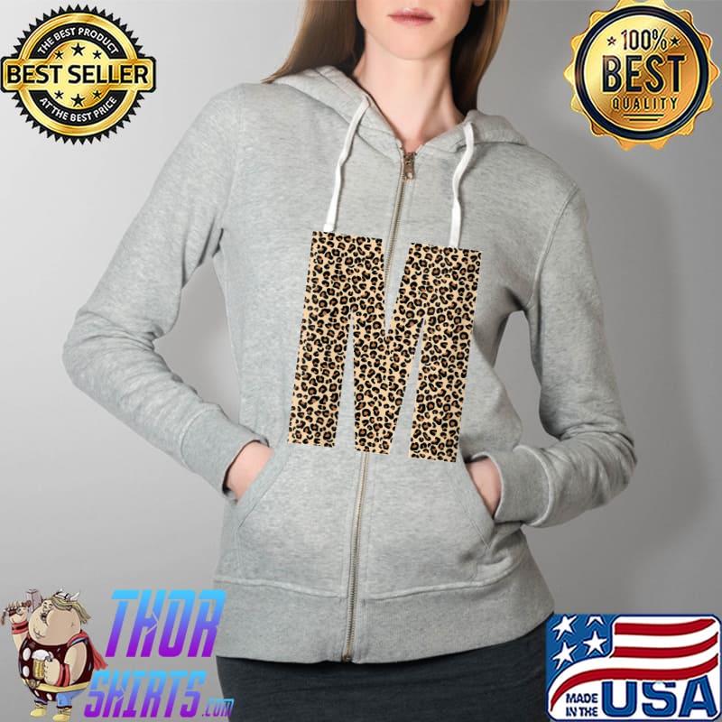 Original capital Letter M Initial Name Leopard Cheetah Monogram T-s Full Zip Hooded