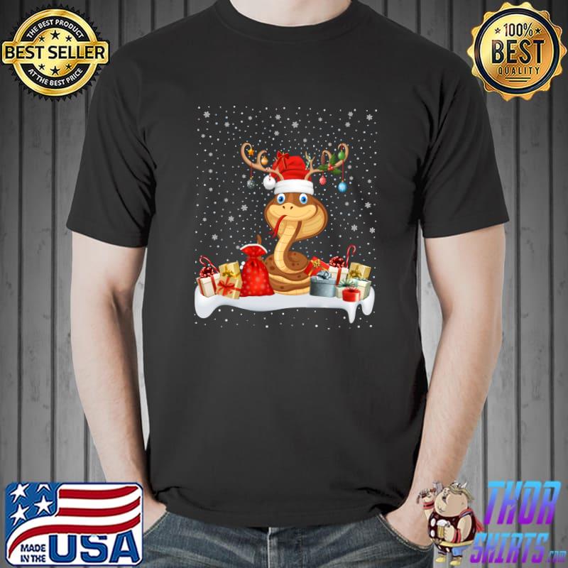 Original funny Xmas Lighting Reindeer Santa Hat Snake Christmas T-s Unisex