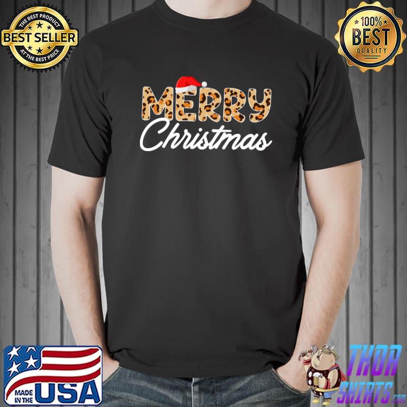 Original merry Christmas Leopard Santa Hat Xmas Matching Pajama T-Shirt Unisex