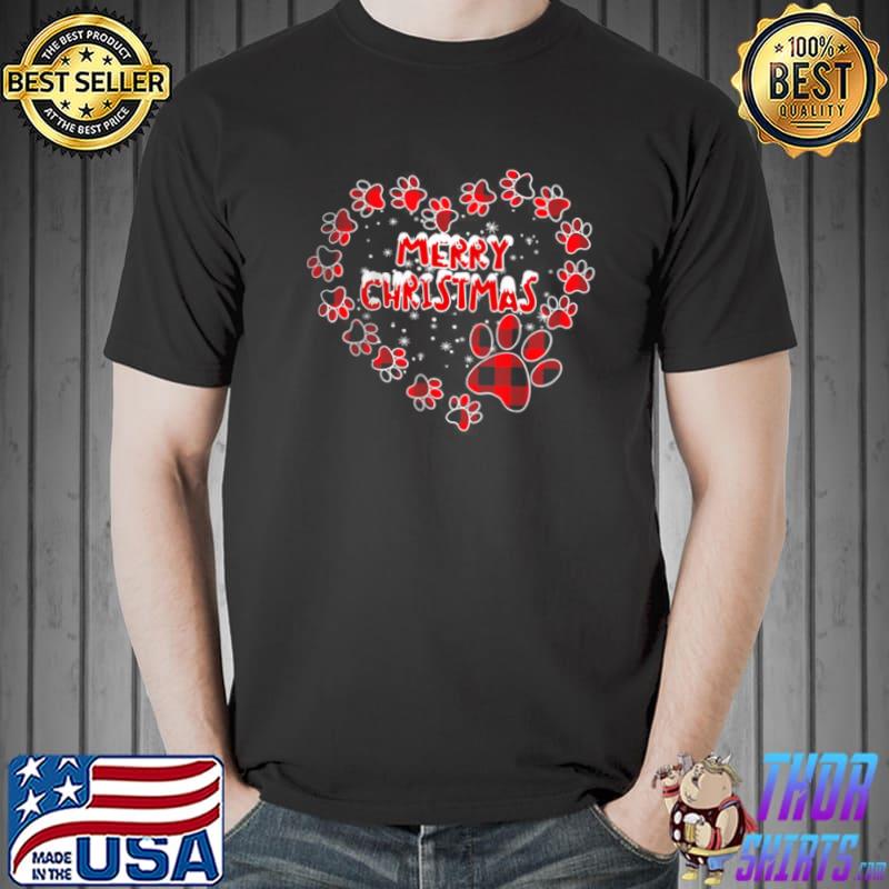 Original Merry Christmas Paws Dog Heart Red Buffalo Plaid Xmas Pajama T Shirt Unisex
