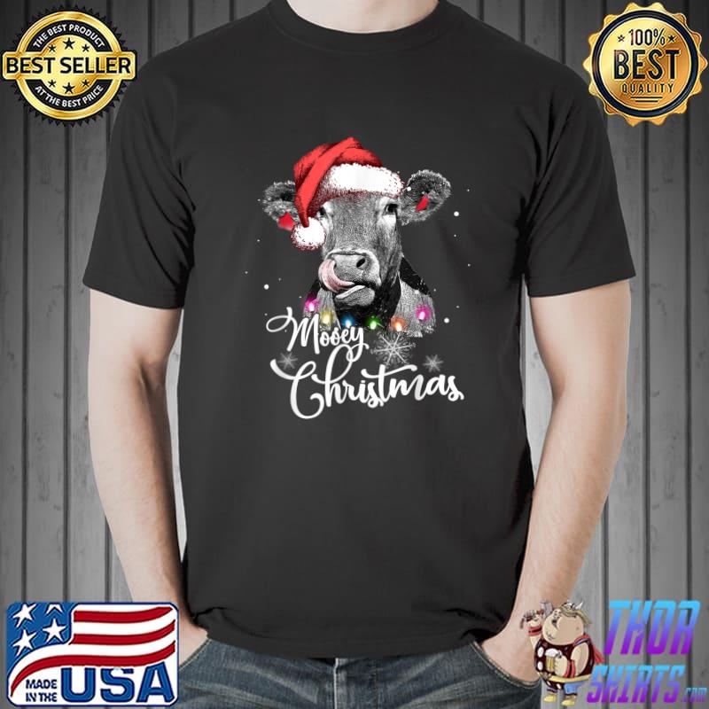 Original mooey Christmas Fun Heifer Cow Santa Xmas Light Farmer Lover T-Shirt Unisex