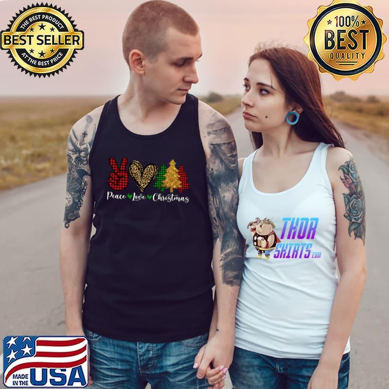 Original peace Lover Christmas Plaid Peace Sign Xmas Tree Pajamas T-Shirt Tank Top