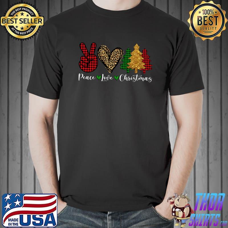 Original peace Lover Christmas Plaid Peace Sign Xmas Tree Pajamas T-Shirt Unisex