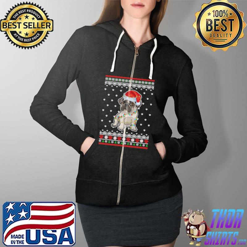 Original pug Christmas Ugly Sweater Lights Dog Xmas T-s Full Zip Hooded