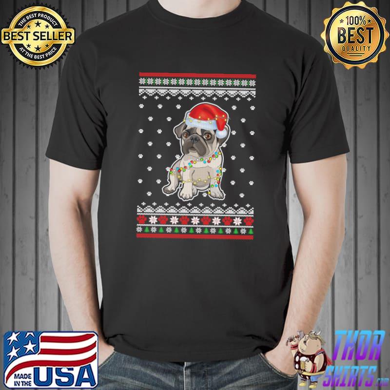Original pug Christmas Ugly Sweater Lights Dog Xmas T-s Unisex