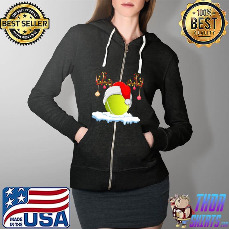 Original Tennis Sports Lover Reindeer Santa Hat Tennis Ball Christmas Premium T-Shirt Full Zip Hooded