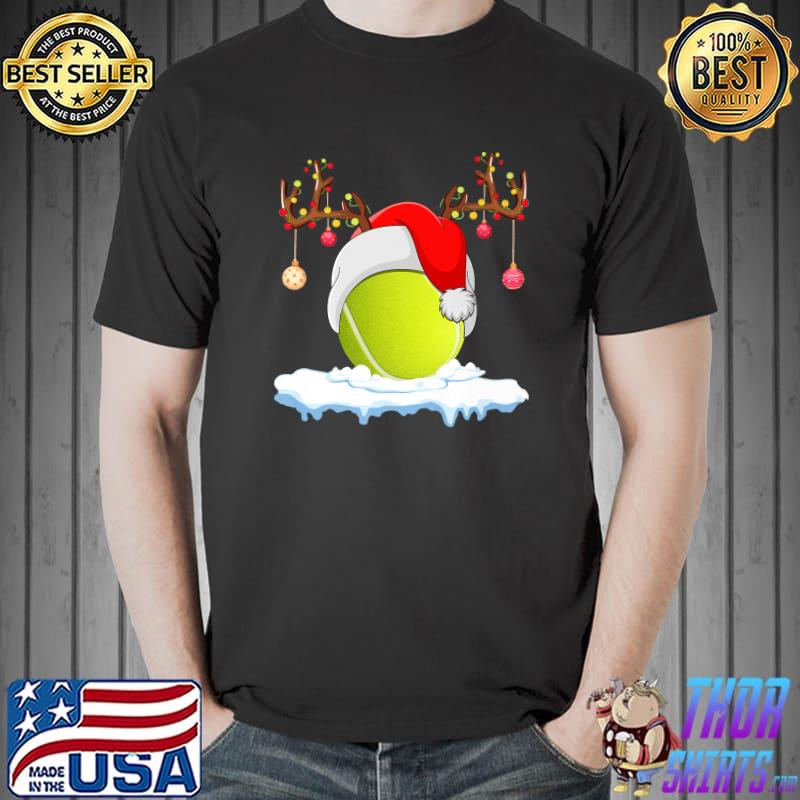 Original Tennis Sports Lover Reindeer Santa Hat Tennis Ball Christmas Premium T-Shirt Unisex