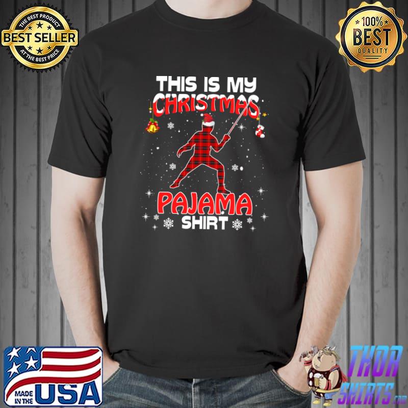 Original this Is My Christmas Pajama Shirt Red Plaid Sword Mark T-Shirt Unisex