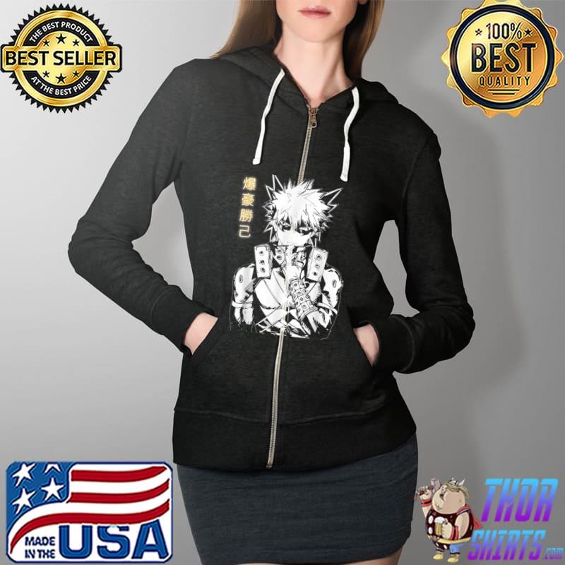 Original white and Black Katsukis Arts Bakugos Anime Manga Japanese T-Shirt Full Zip Hooded