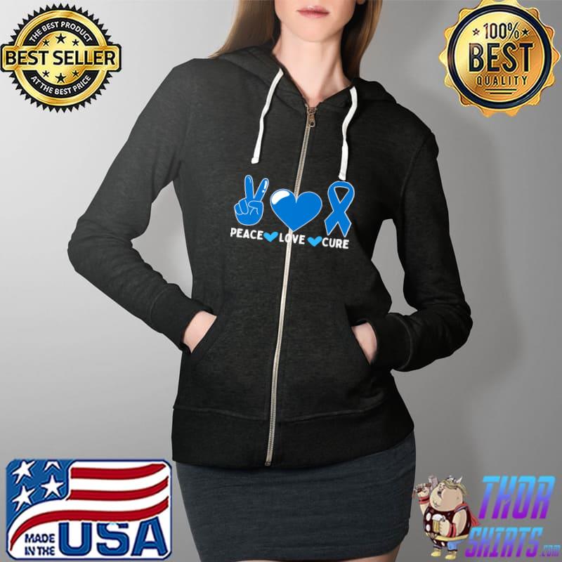 Peace Love Cure Blue Ribbon Diabetic Diabetes Awareness Premium T-Shirt Full Zip Hooded