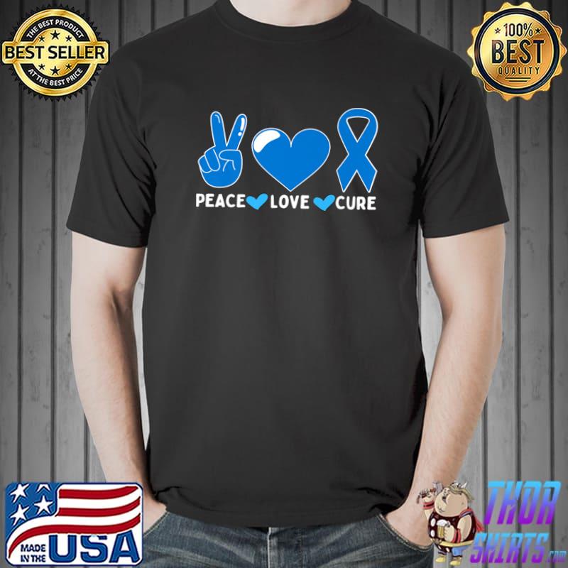 Peace Love Cure Blue Ribbon Diabetic Diabetes Awareness Premium T-Shirt Unisex