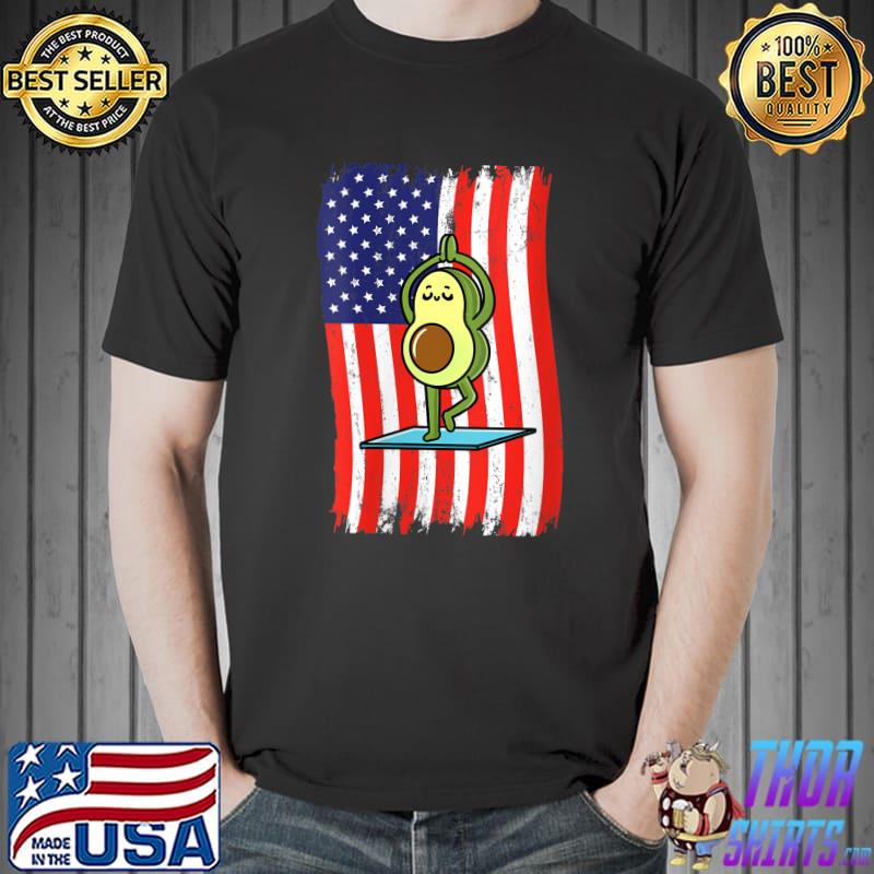 Premium american Flag Avocado Yoga T-Shirt Unisex