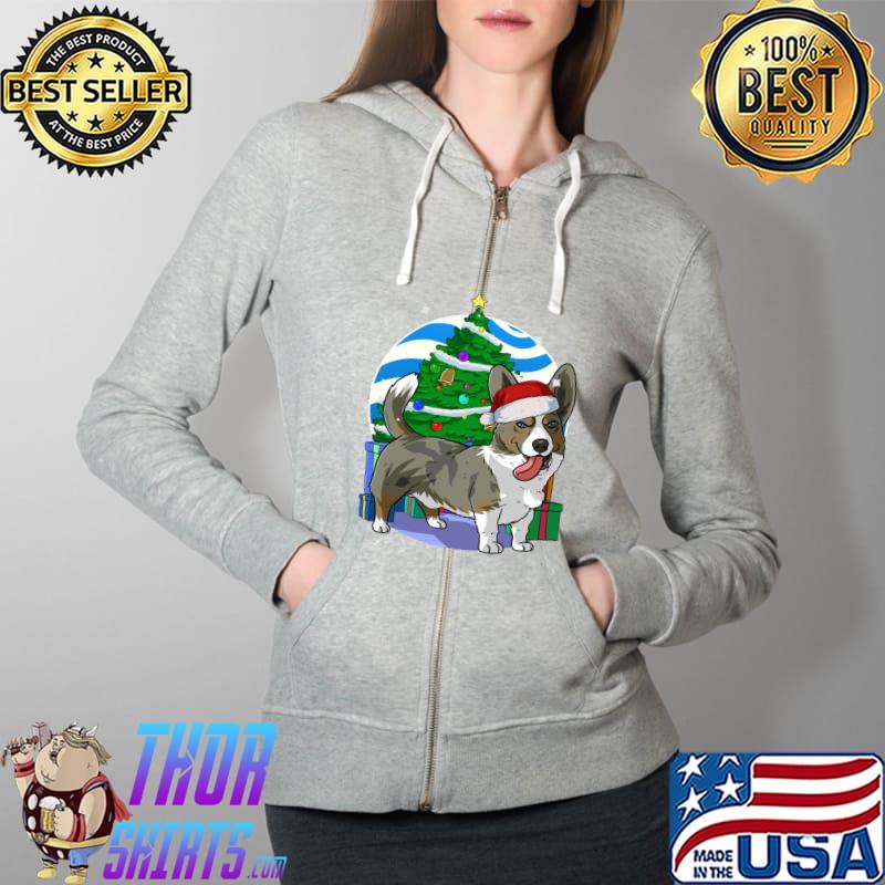 Premium cardigan Welsh Corgi Santa Christmas Tree Decor T-s Full Zip Hooded