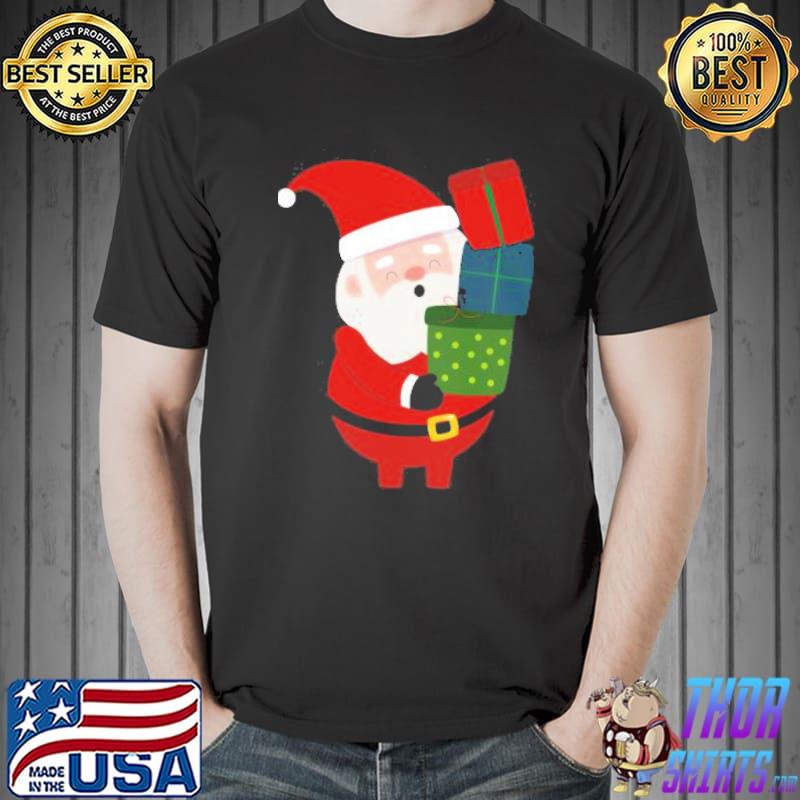 Santa Claus In His Red Hat Putting Presents Christmas Shirt Unisex