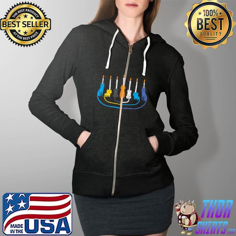 Top cat Menorah Cute Jewish Kitten Hanukkah Chanukah PJs T-Shirt Full Zip Hooded