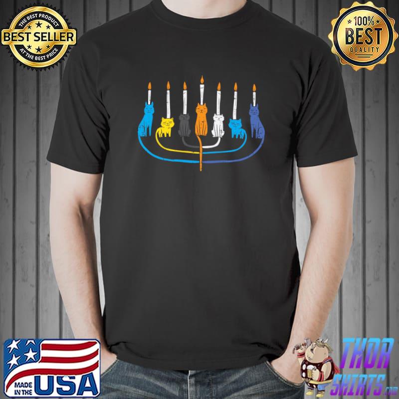 Top cat Menorah Cute Jewish Kitten Hanukkah Chanukah PJs T-Shirt Unisex
