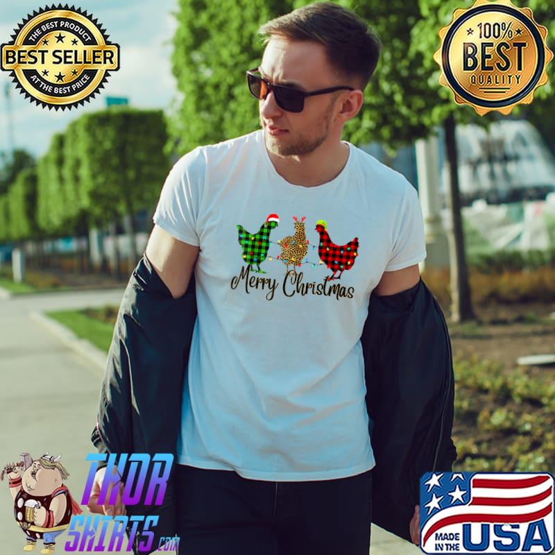 Top chicken Merry Christmas Red Green Plaid Leopard Pajama T-Shirt