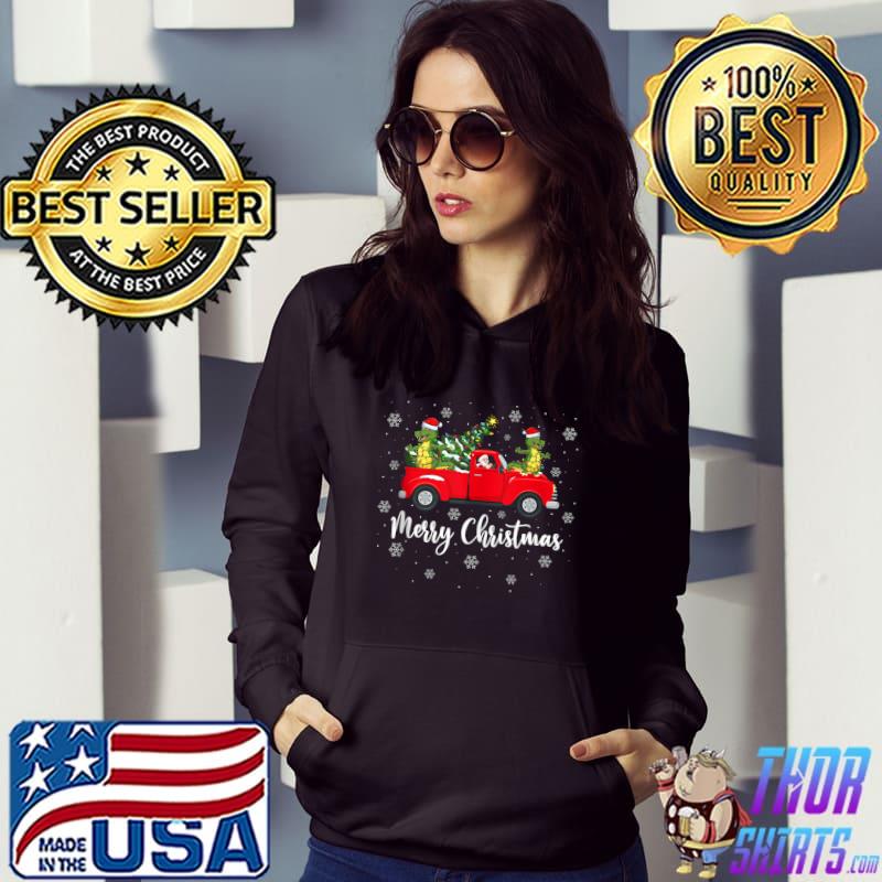 Top Funny Santa Riding Christmas Tree Truck Alligator Christmas T-shirt