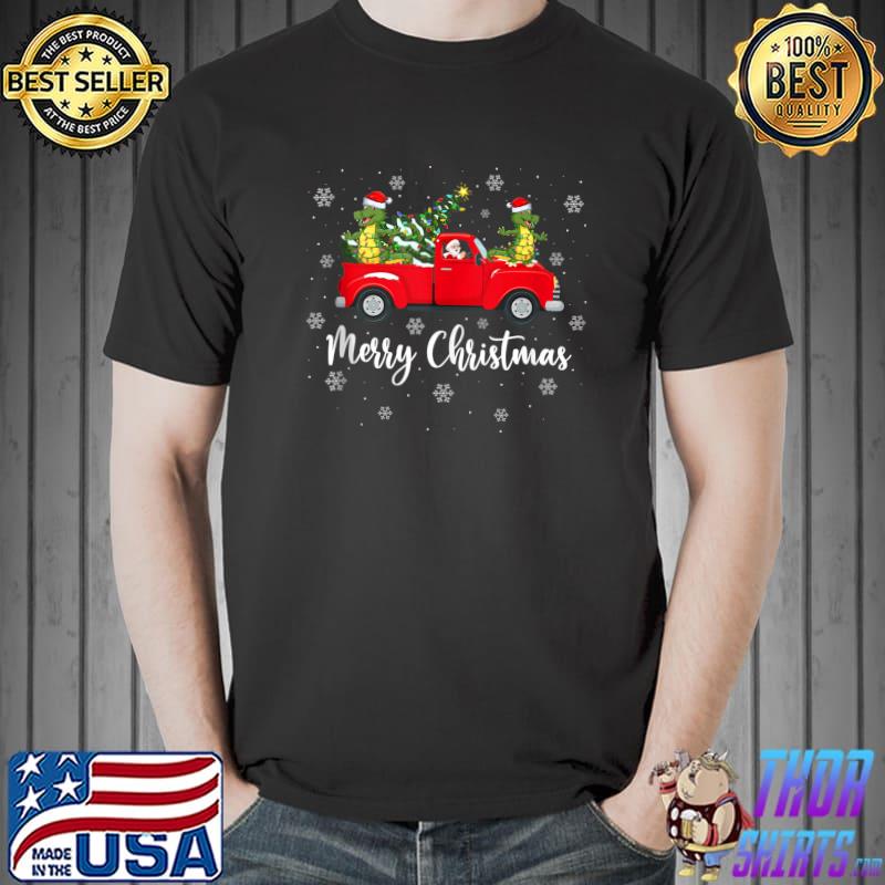 Top Funny Santa Riding Christmas Tree Truck Alligator Christmas T- Unisex