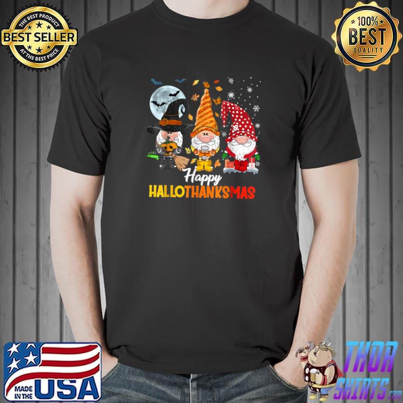 Top halloween Thanksgiving Christmas Happy HalloThanksMas T-Shirt Unisex