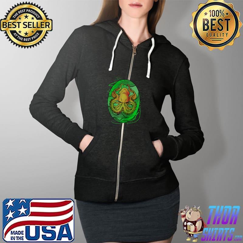 Top ocean Kraken Cephalopod T-Shirt Full Zip Hooded