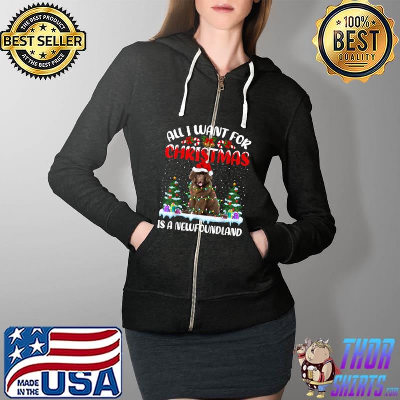 Top Santa Hat All I Want For Christmas Is A Newfoundland Dog T Shirt Full Zip Hooded